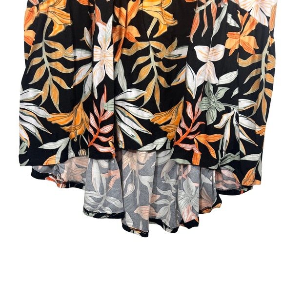 Derek Heart Womens Floral High Low Midi Dress Black Orange Tropical Size L - Picture 3 of 9